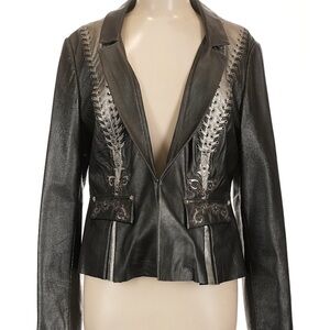Double D Ranch Leather Jacket Embroidered Whipstitch Studded Boho Blazer Size L